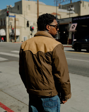 RRL Leather Yoke Western Jacket Dark Olive