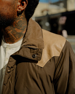 RRL Leather Yoke Western Jacket Dark Olive