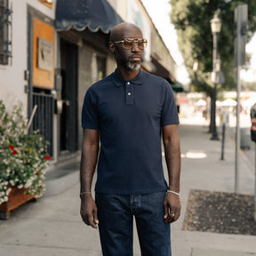 Drake's Dark Navy Piqué Cotton Polo Shirt FINAL SALE