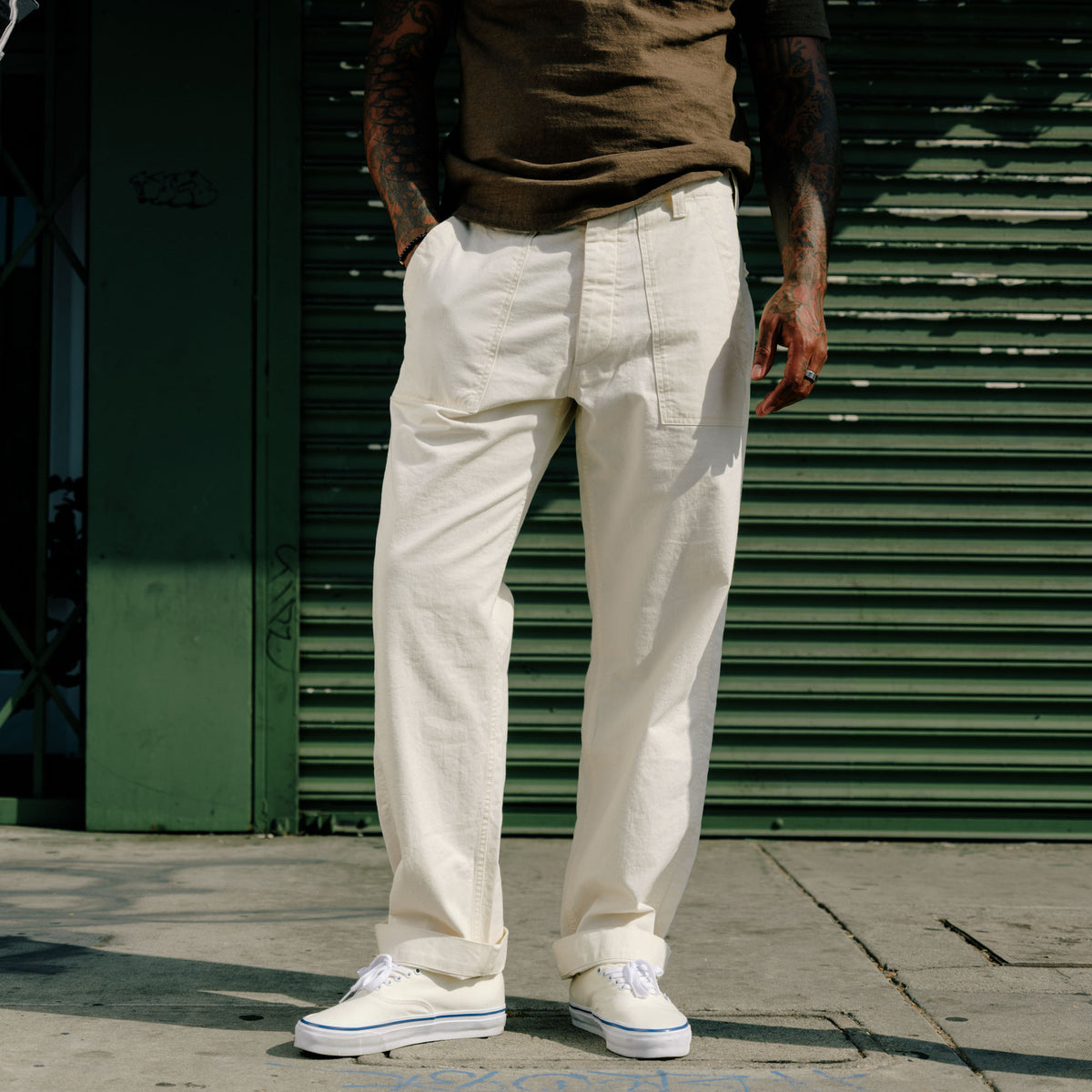 Drake's Ecru Cotton Twill Fatigue Trouser