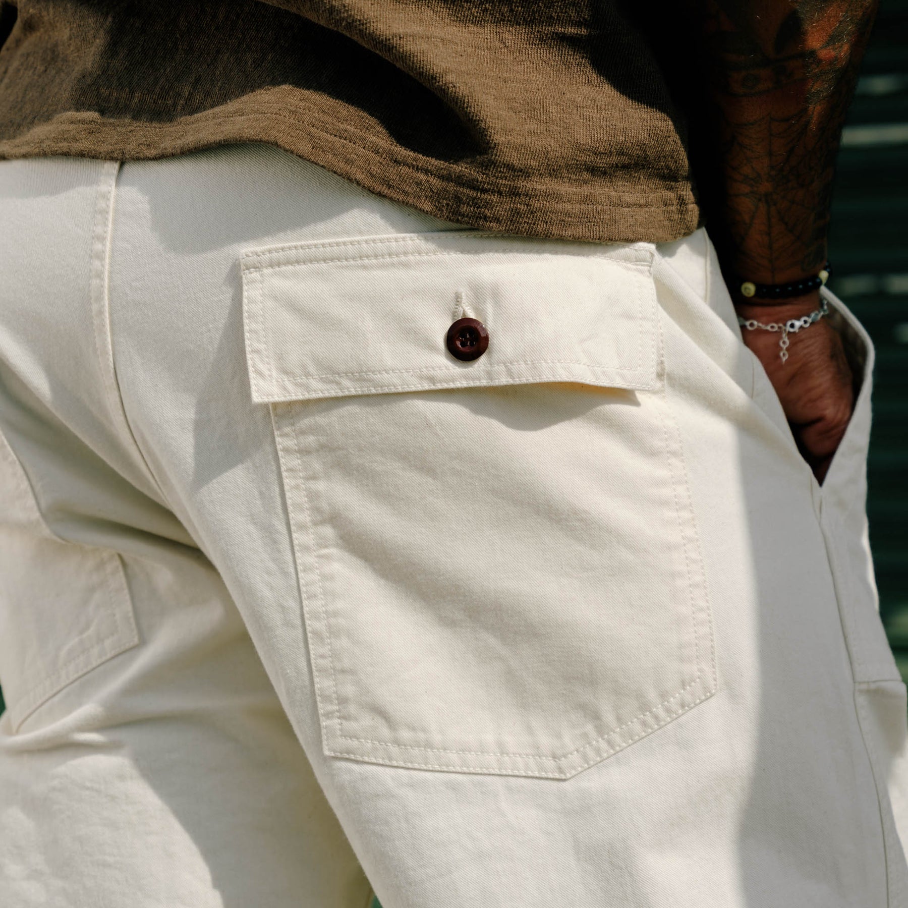 Drake's Ecru Cotton Twill Fatigue Trouser