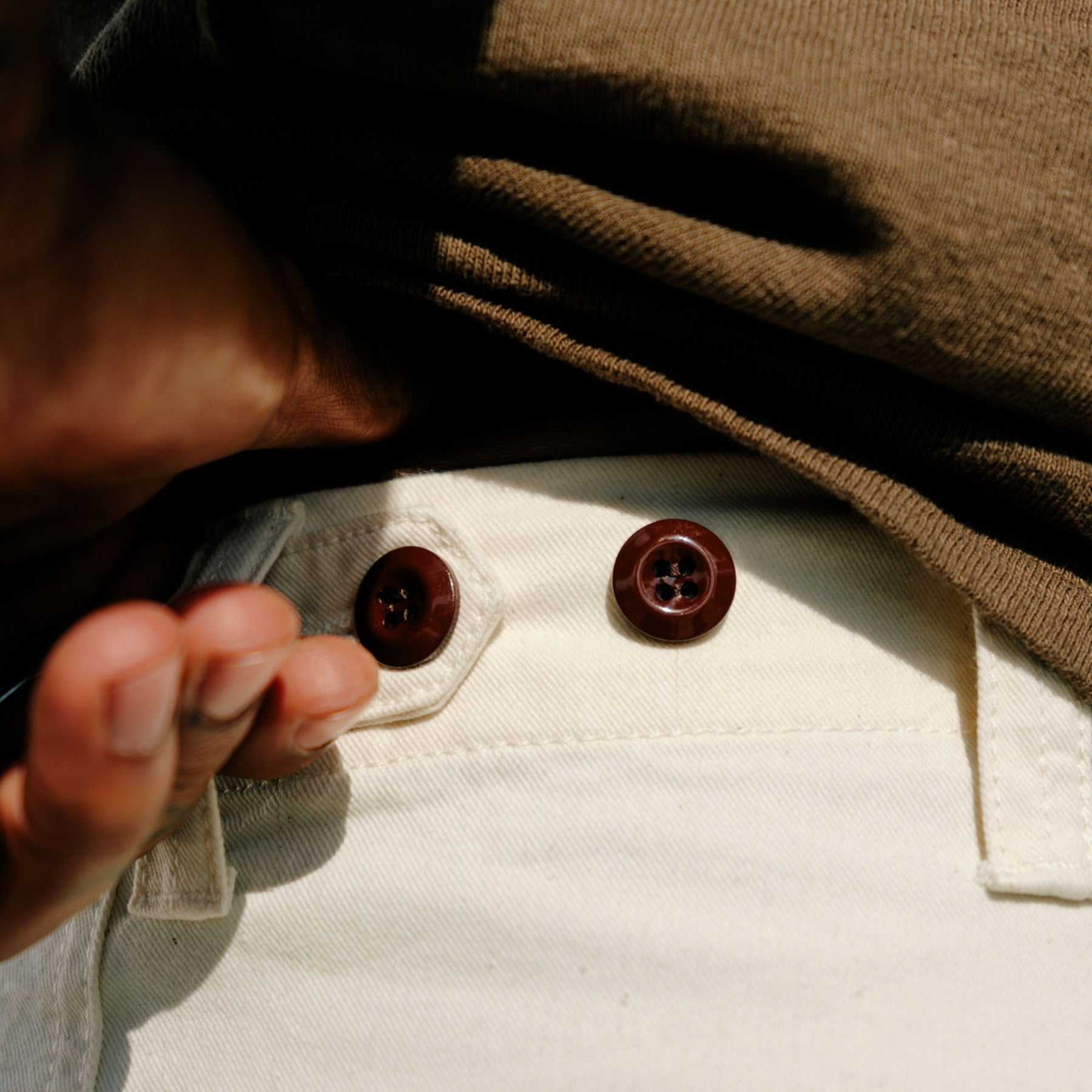 Drake's Ecru Cotton Twill Fatigue Trouser