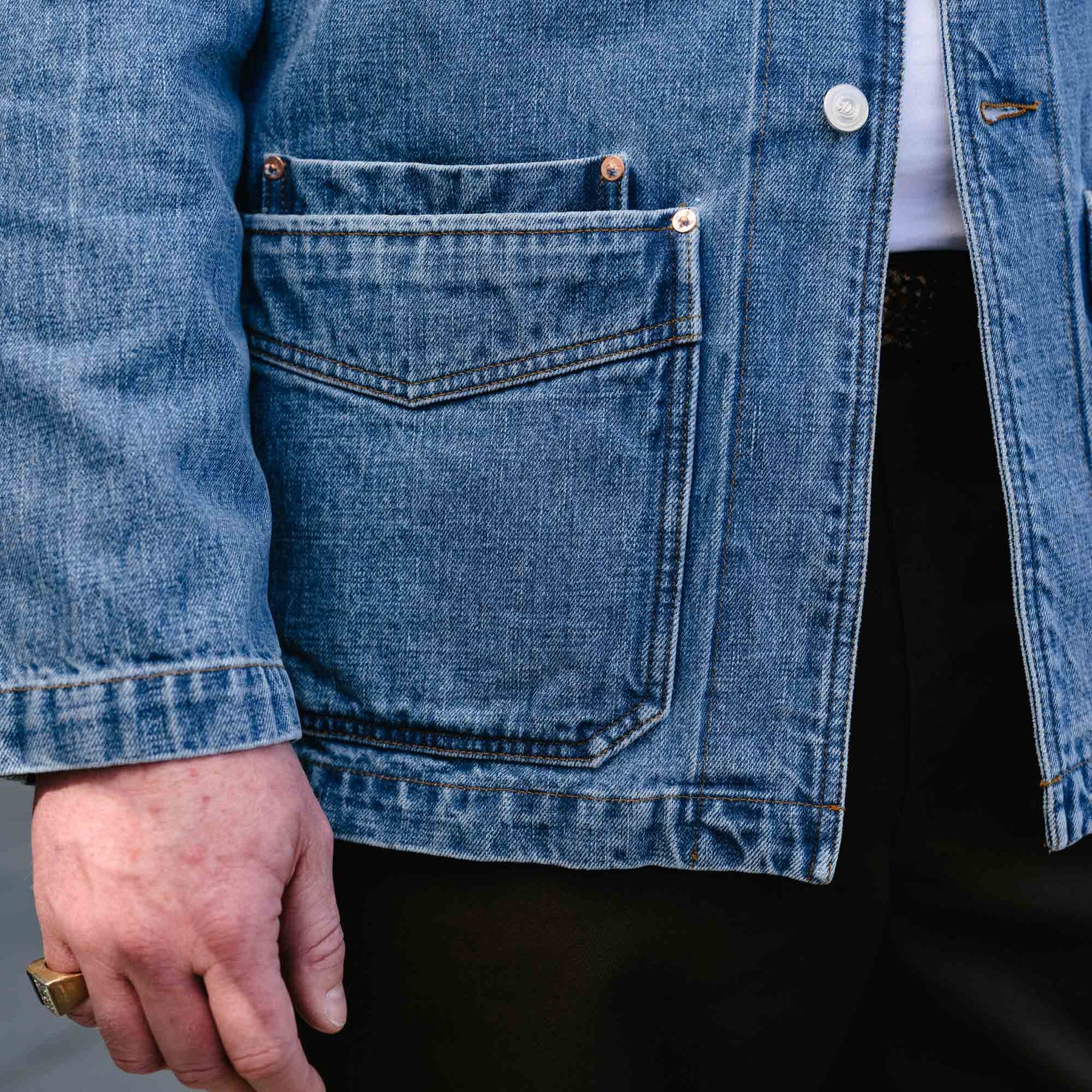 Drake's Bleach Wash Selvedge Denim Five-Pocket Chore Jacket