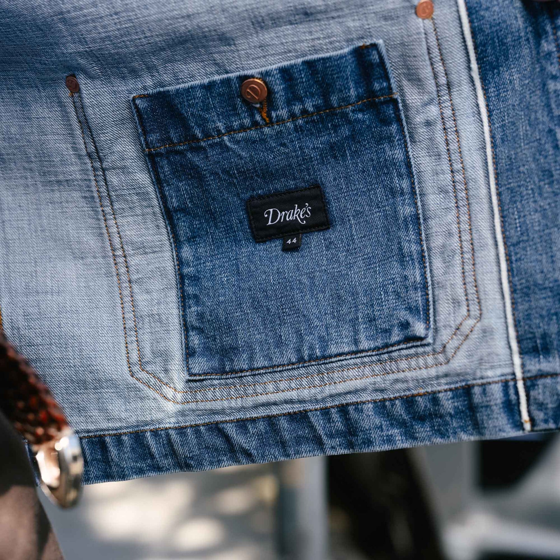 Drake's Bleach Wash Selvedge Denim Five-Pocket Chore Jacket