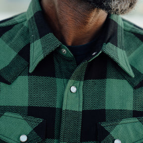 The Flat Head FN-SNW-101L Block Check Flannel Western Shirt Green x Black FINAL SALE