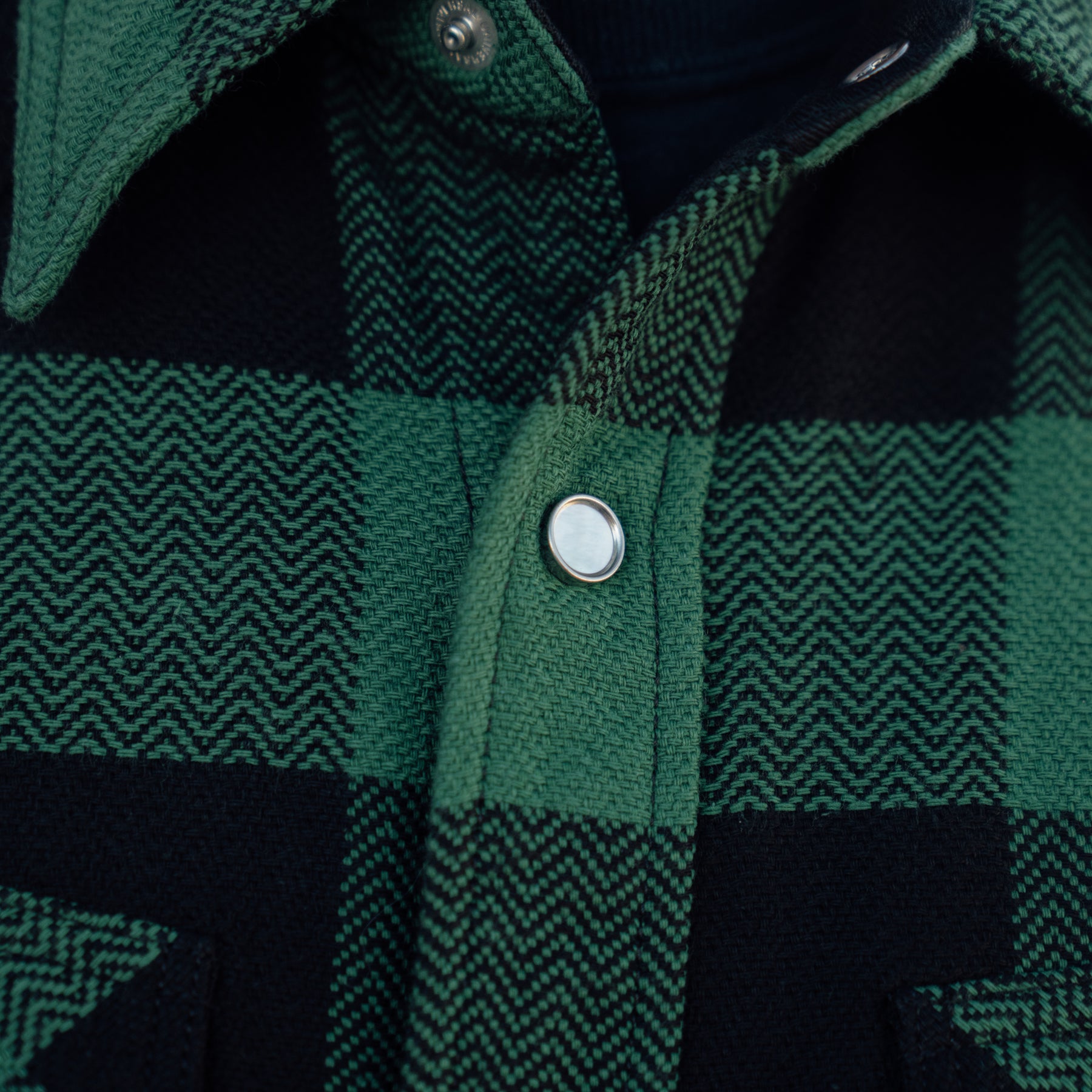 The Flat Head FN-SNW-101L Block Check Flannel Western Shirt Green x Black FINAL SALE