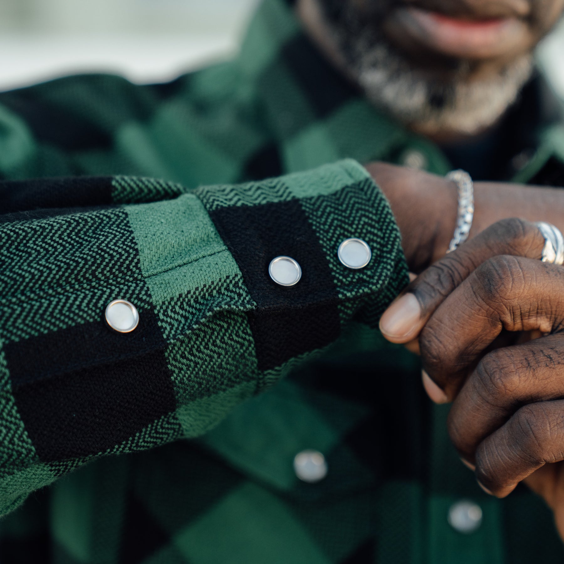 The Flat Head FN-SNW-101L Block Check Flannel Western Shirt Green x Black FINAL SALE