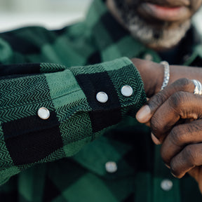 The Flat Head FN-SNW-101L Block Check Flannel Western Shirt Green x Black FINAL SALE