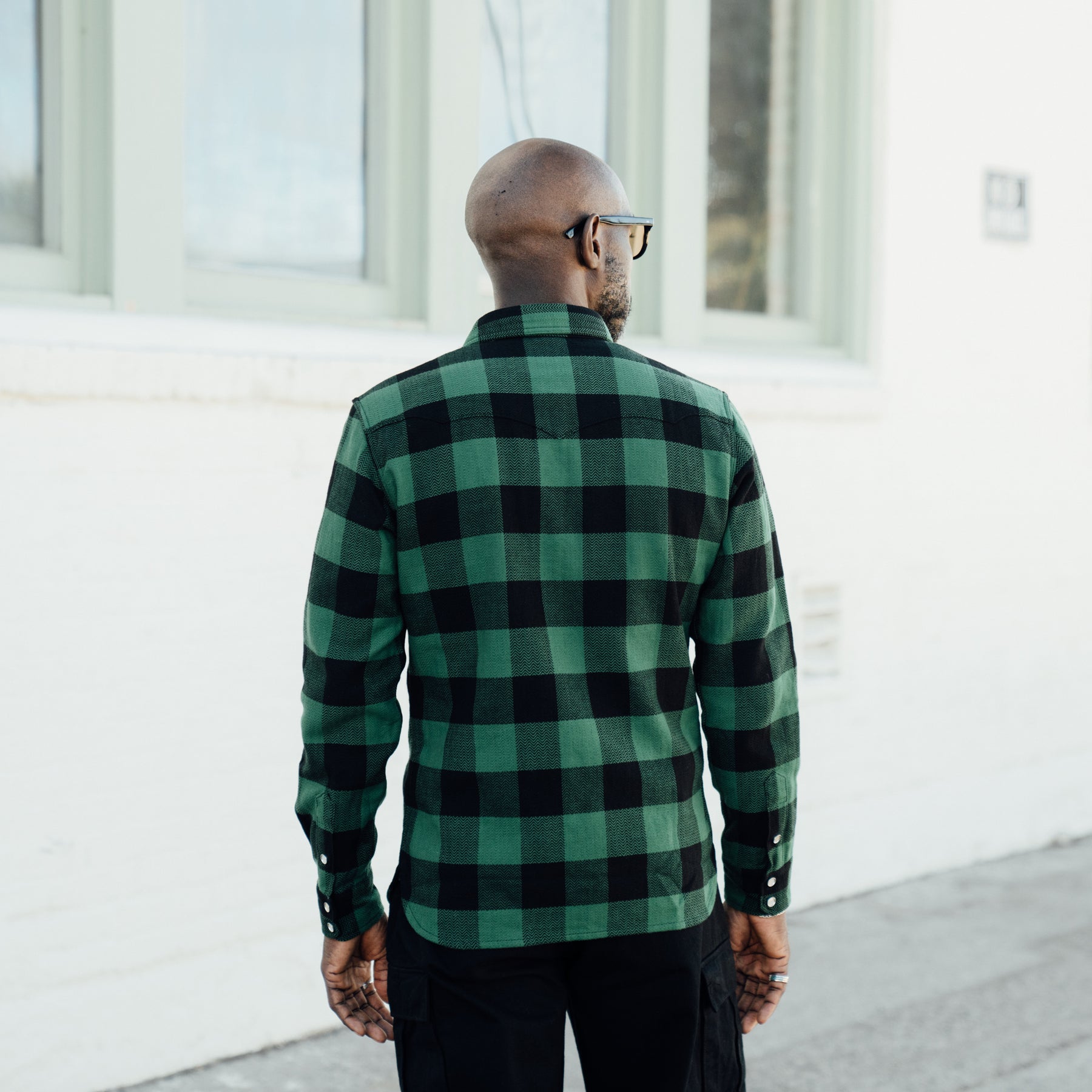 The Flat Head FN-SNW-101L Block Check Flannel Western Shirt Green x Black FINAL SALE