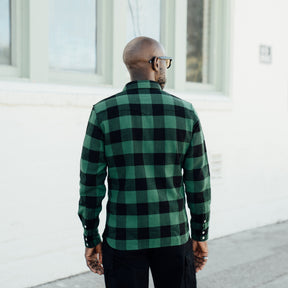 The Flat Head FN-SNW-101L Block Check Flannel Western Shirt Green x Black FINAL SALE