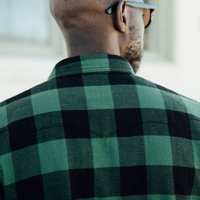 The Flat Head FN-SNW-101L Block Check Flannel Western Shirt Green x Black FINAL SALE