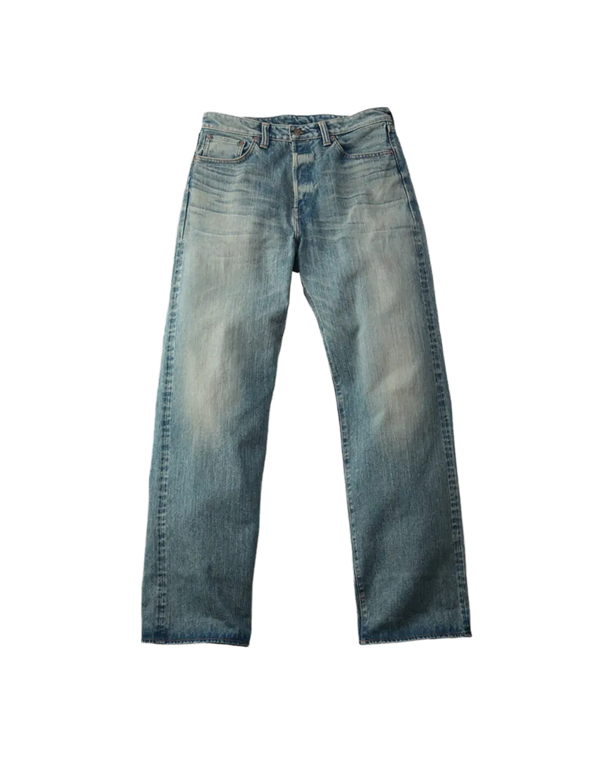 The Flat Head FN-D111C Left Hand Zimbabwe Cotton Wide Straight Real Aging Jeans