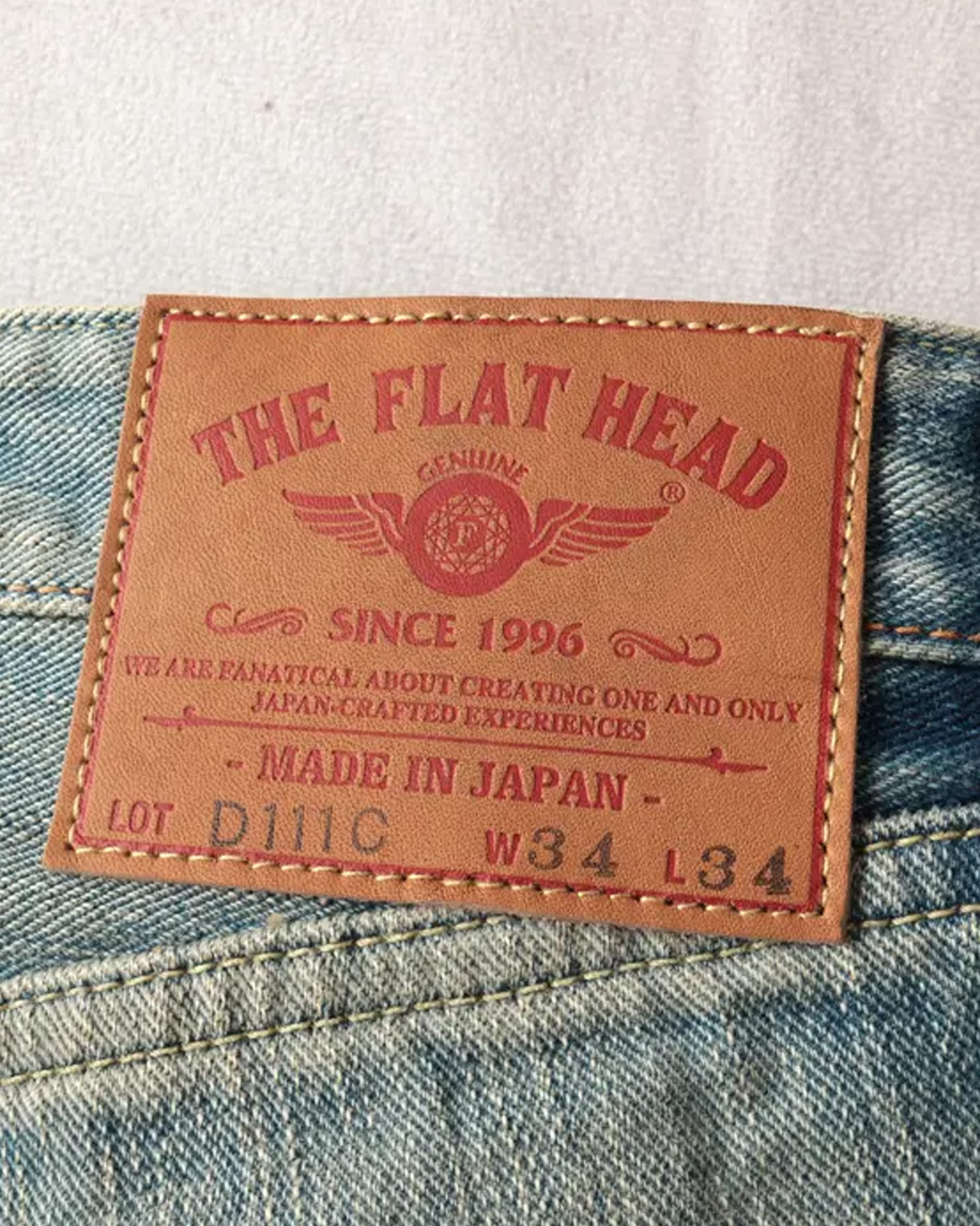 The Flat Head FN-D111C Left Hand Zimbabwe Cotton Wide Straight Real Aging Jeans