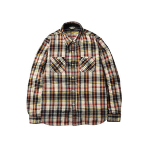 Flat Head FN-SNR-014L Flannel Check Work Shirt Ivory x Black FINAL SALE