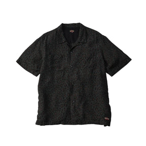 The Flat Head FN-SRO-009S Short Sleeve Leopard Shirt Black