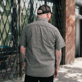 The Flat Head FN-SCK-01OS Chambray Short Sleeve Work Shirt Black