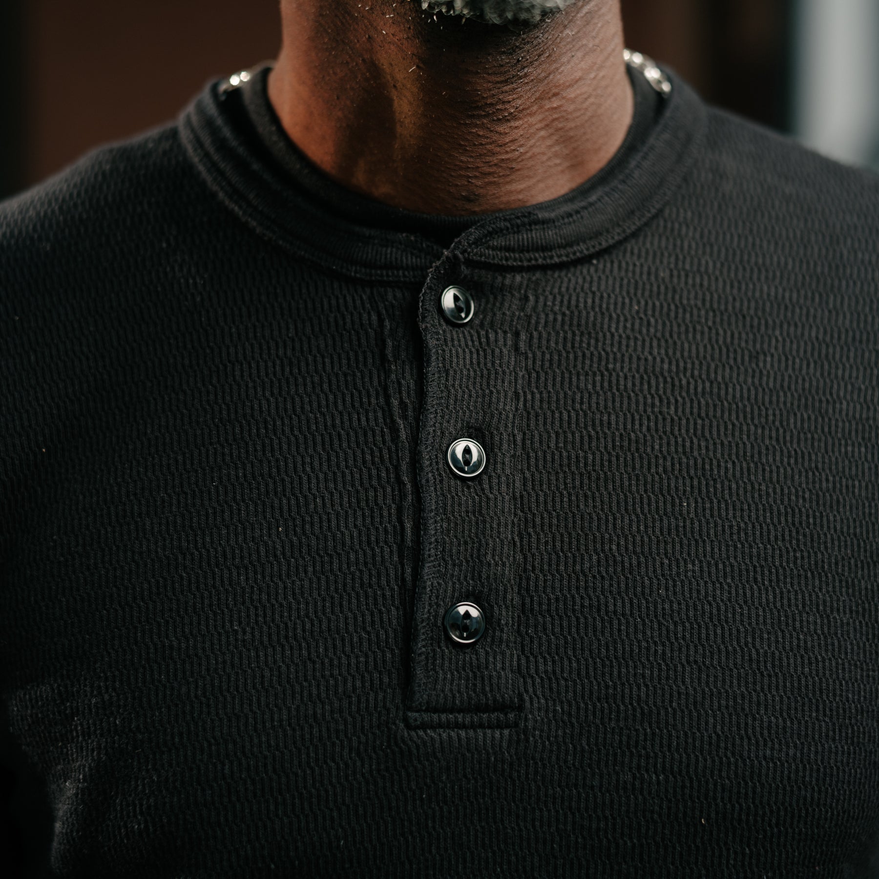 The Flat Head Henley Neck Thermal Black