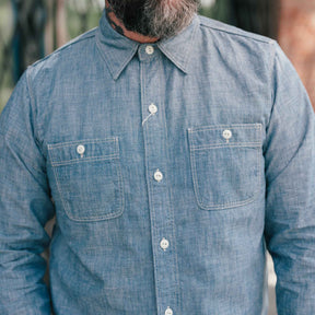 The Flat Head FN-SCK-010L Long Sleeve Chambray Work Shirt Blue