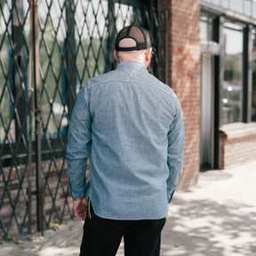 The Flat Head FN-SCK-010L Long Sleeve Chambray Work Shirt Blue