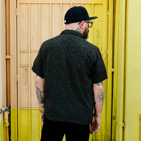 The Flat Head FN-SRO-009S Short Sleeve Leopard Shirt Black