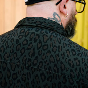 The Flat Head FN-SRO-009S Short Sleeve Leopard Shirt Black