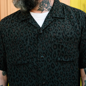 The Flat Head FN-SRO-009S Short Sleeve Leopard Shirt Black