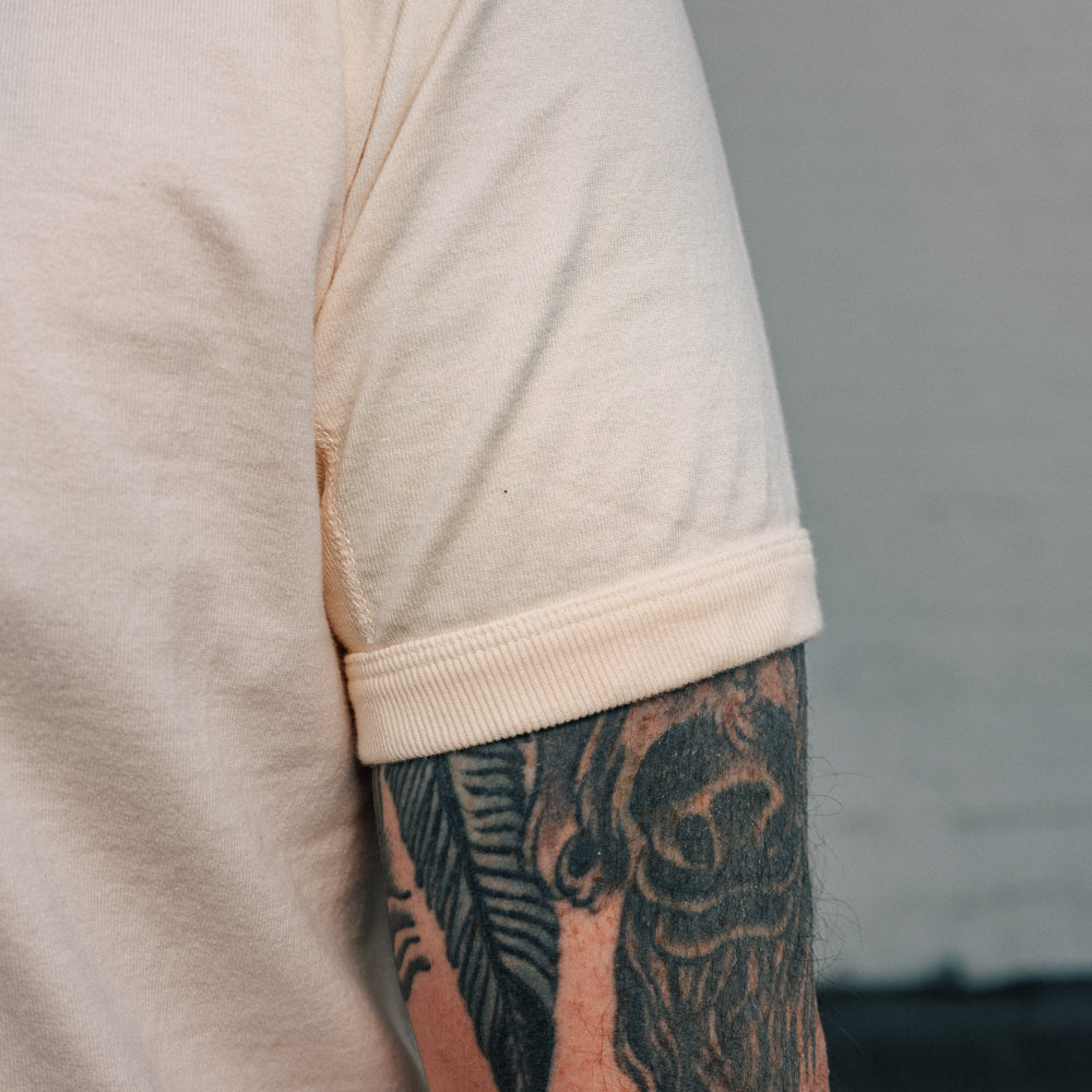 Full Count Flat Seam Heavyweight Short Sleeve Henley T-Shirt Ecru
