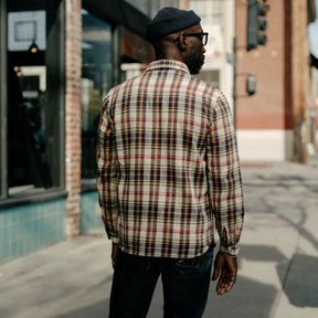 Flat Head FN-SNR-014L Flannel Check Work Shirt Ivory x Black FINAL SALE