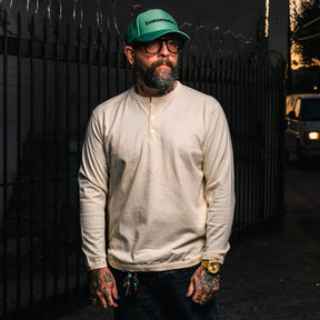 Full Count Flat Seam Heavyweight Long Sleeve Henley T-Shirt Ecru