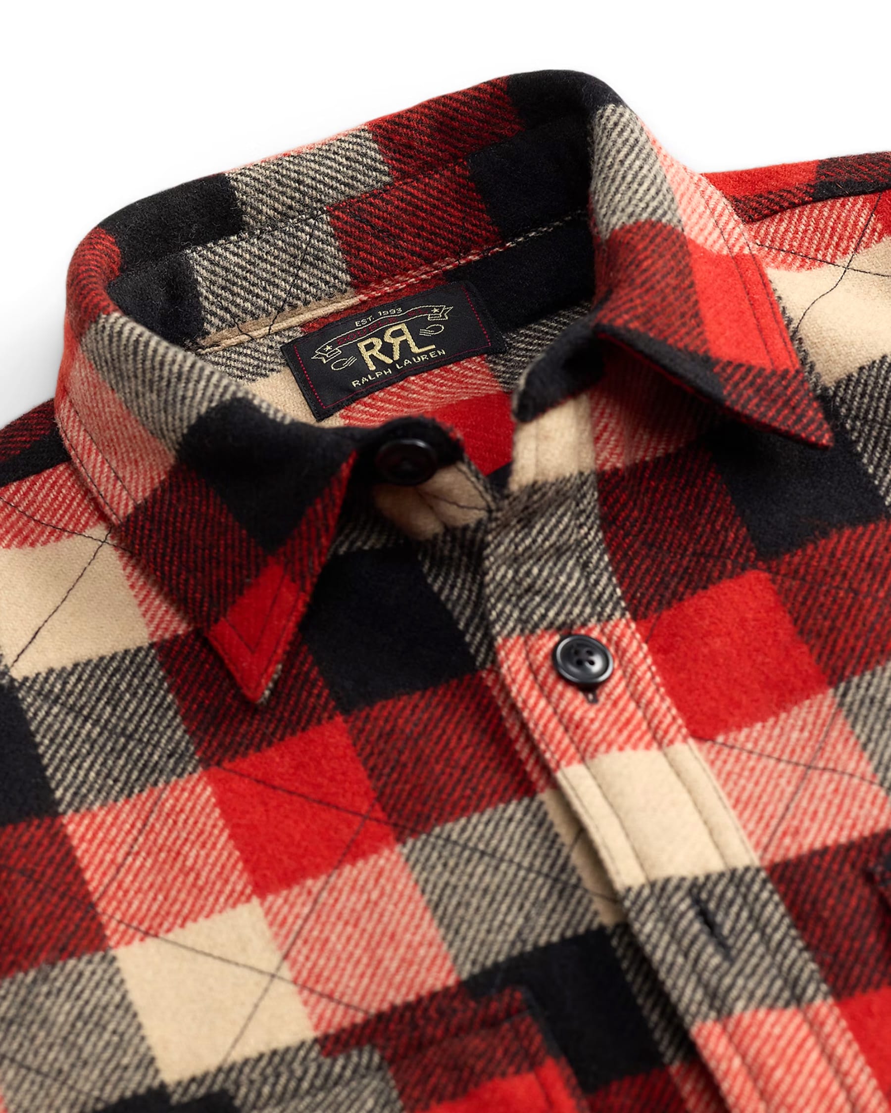 RRL Quilted Plaid Wool Overshirt Red/ Black