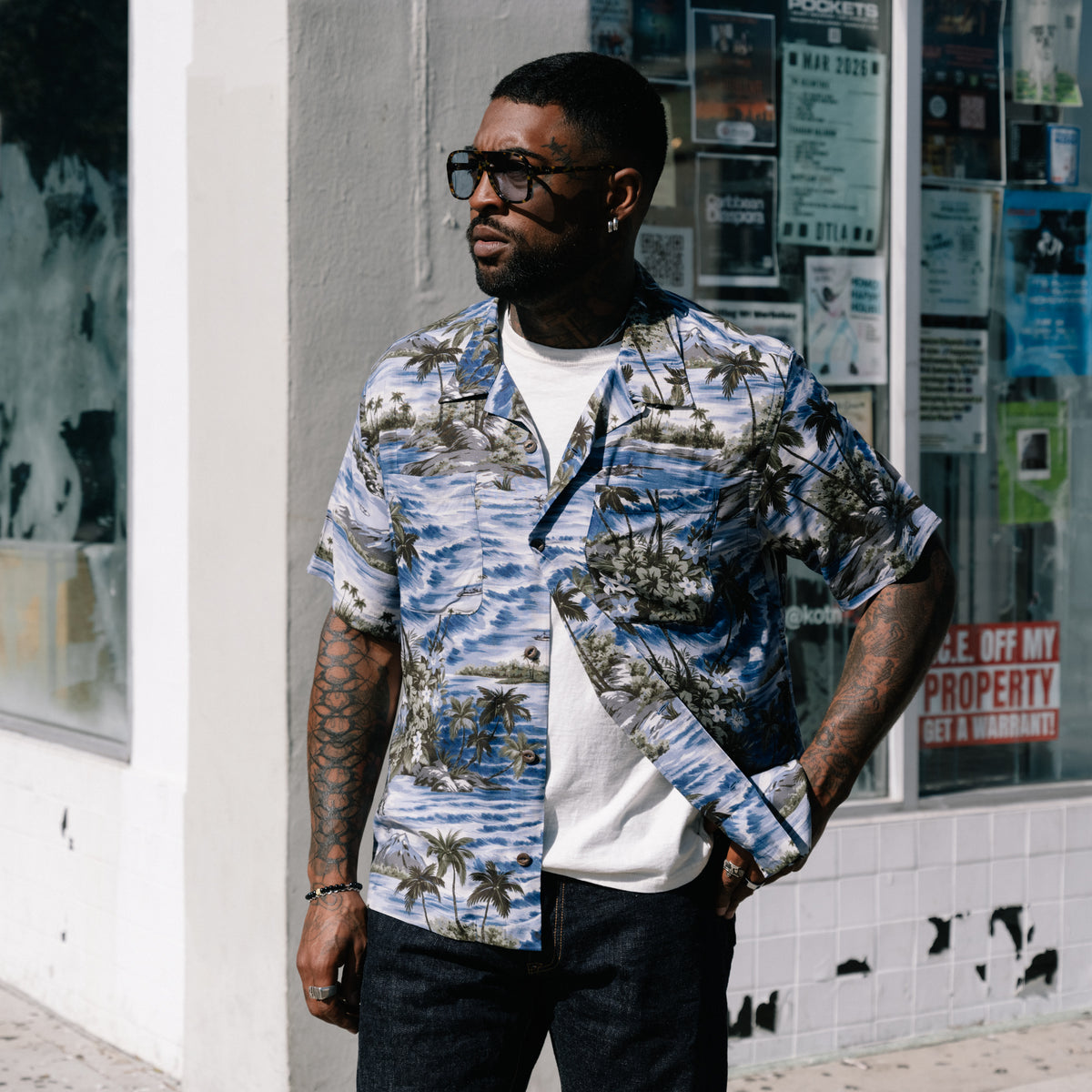 RRL Tropical Print Camp Shirt Blue Multi FINAL SALE