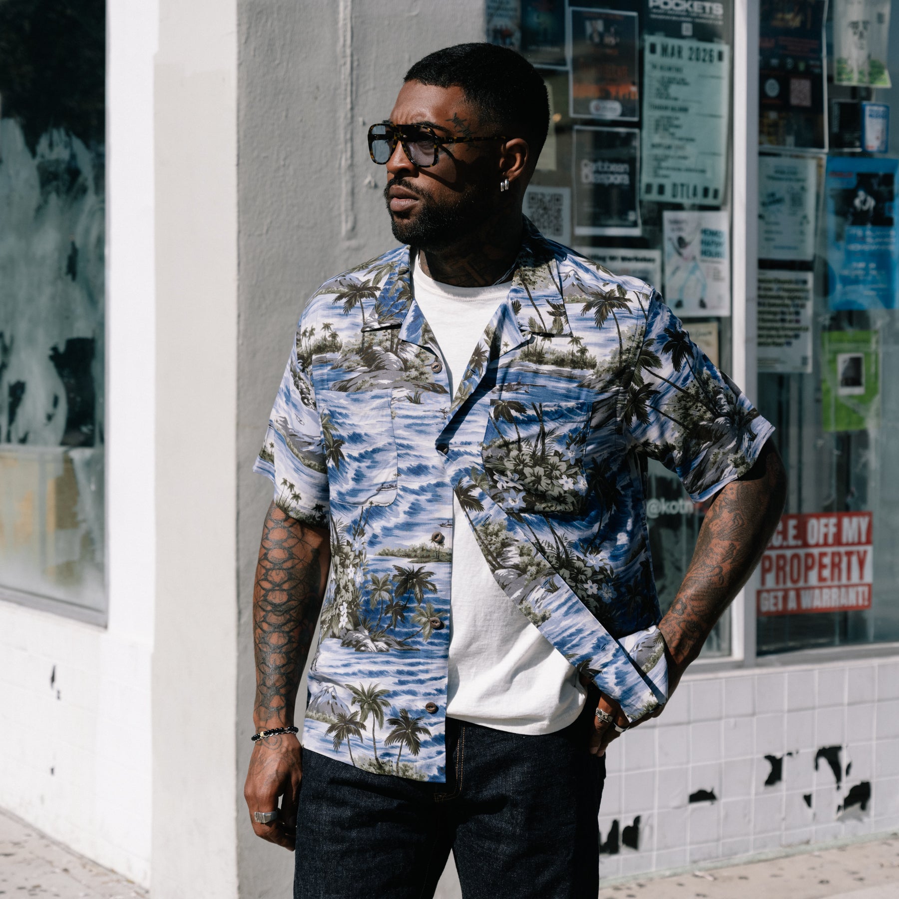 RRL Tropical Print Camp Shirt Blue Multi FINAL SALE
