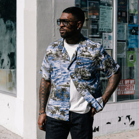 RRL Tropical Print Camp Shirt Blue Multi FINAL SALE