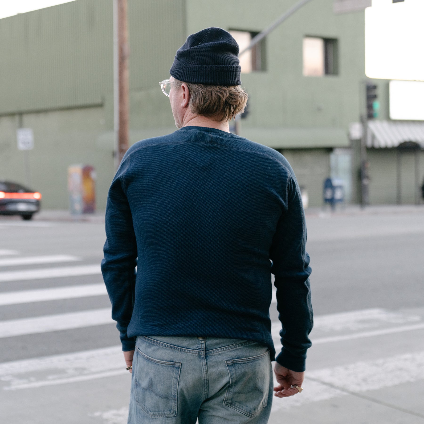 RRL Indigo Jacquard-Knit Crewneck Rinsed Blue Indigo