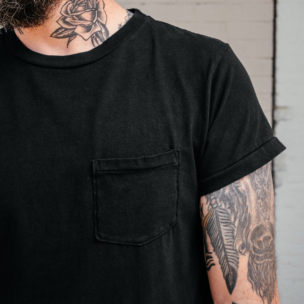 Schaeffer's Garment Hotel Ringspun 40s Pocket Tee Worn Black