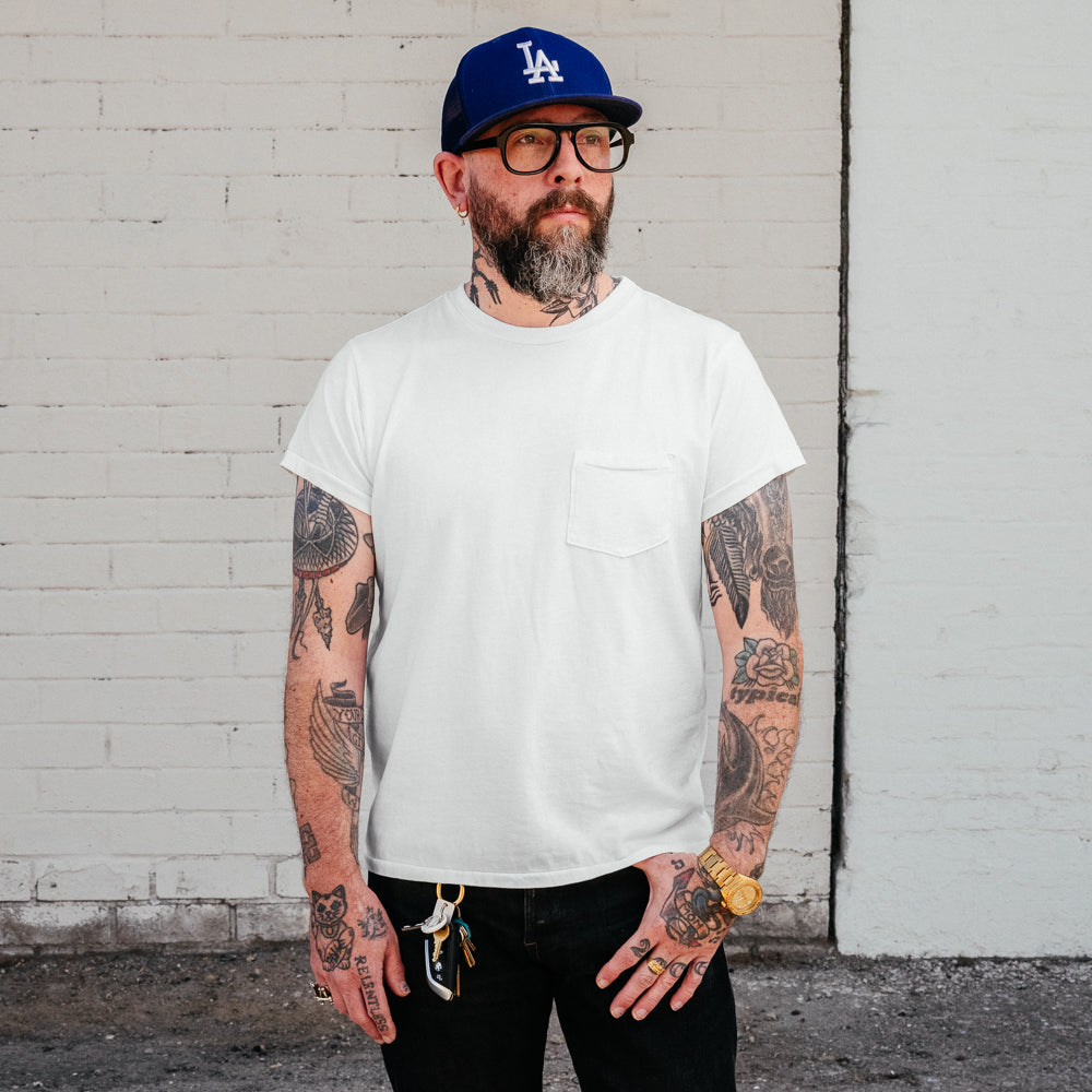 Schaeffer's Garment Hotel Ringspun 40s Pocket Tee Off White