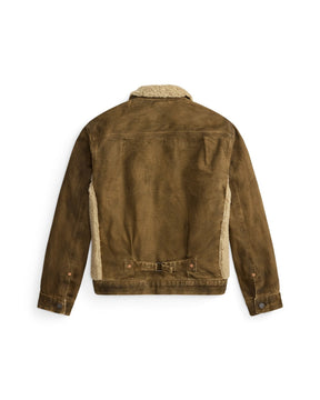 RRL Fleece-Panel Denim Trucker Jacket Distressed Brown