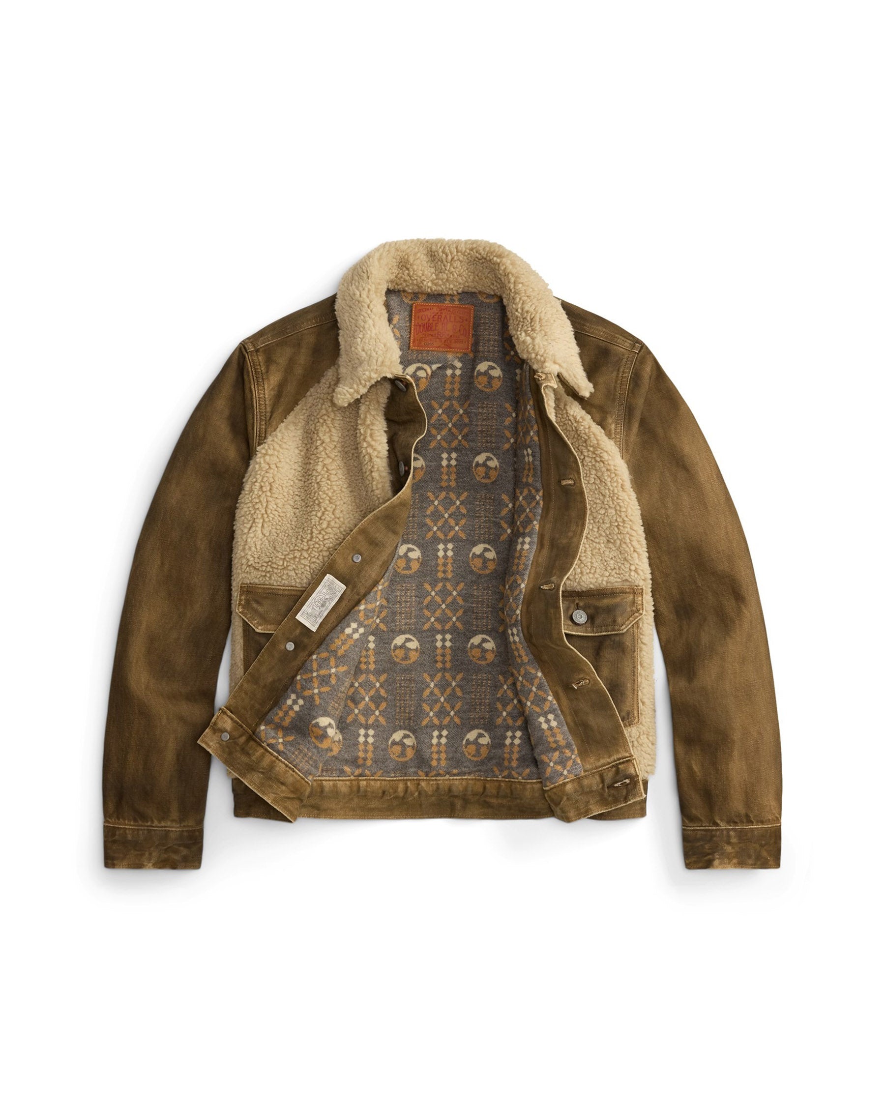 RRL Fleece-Panel Denim Trucker Jacket Distressed Brown