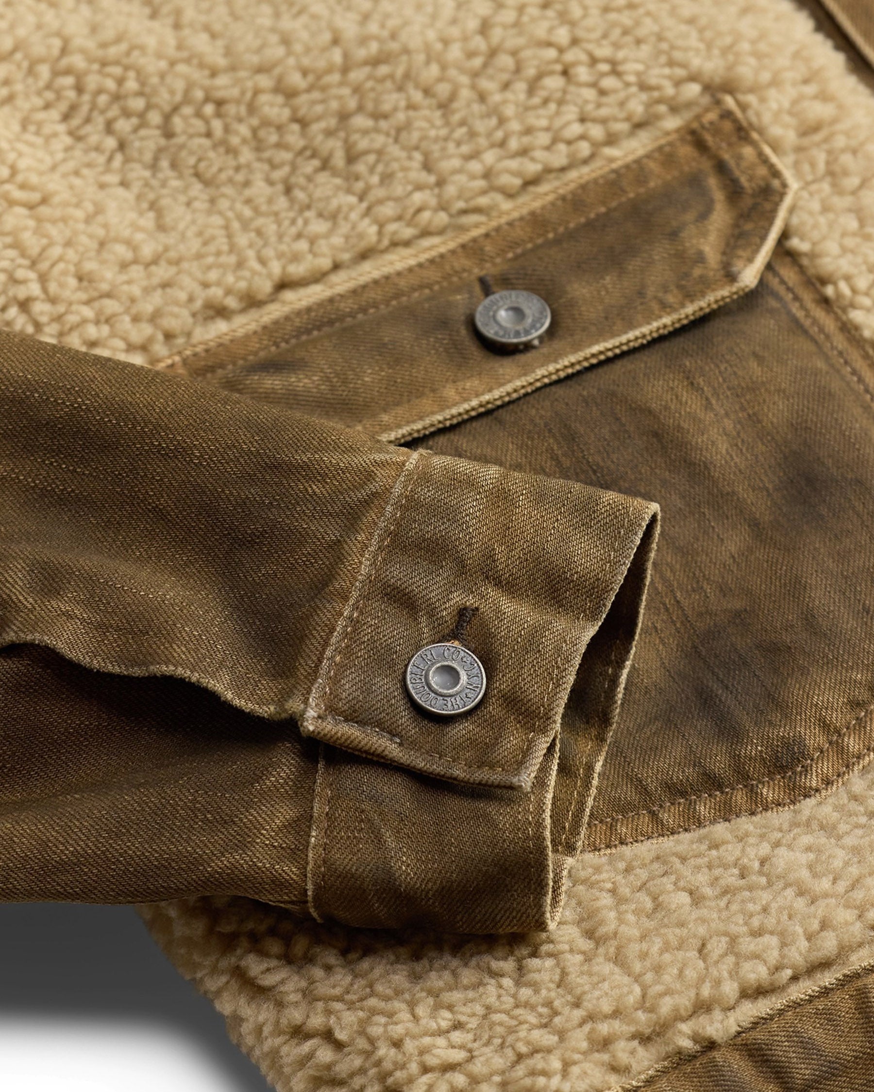 RRL Fleece-Panel Denim Trucker Jacket Distressed Brown