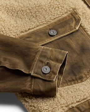 RRL Fleece-Panel Denim Trucker Jacket Distressed Brown