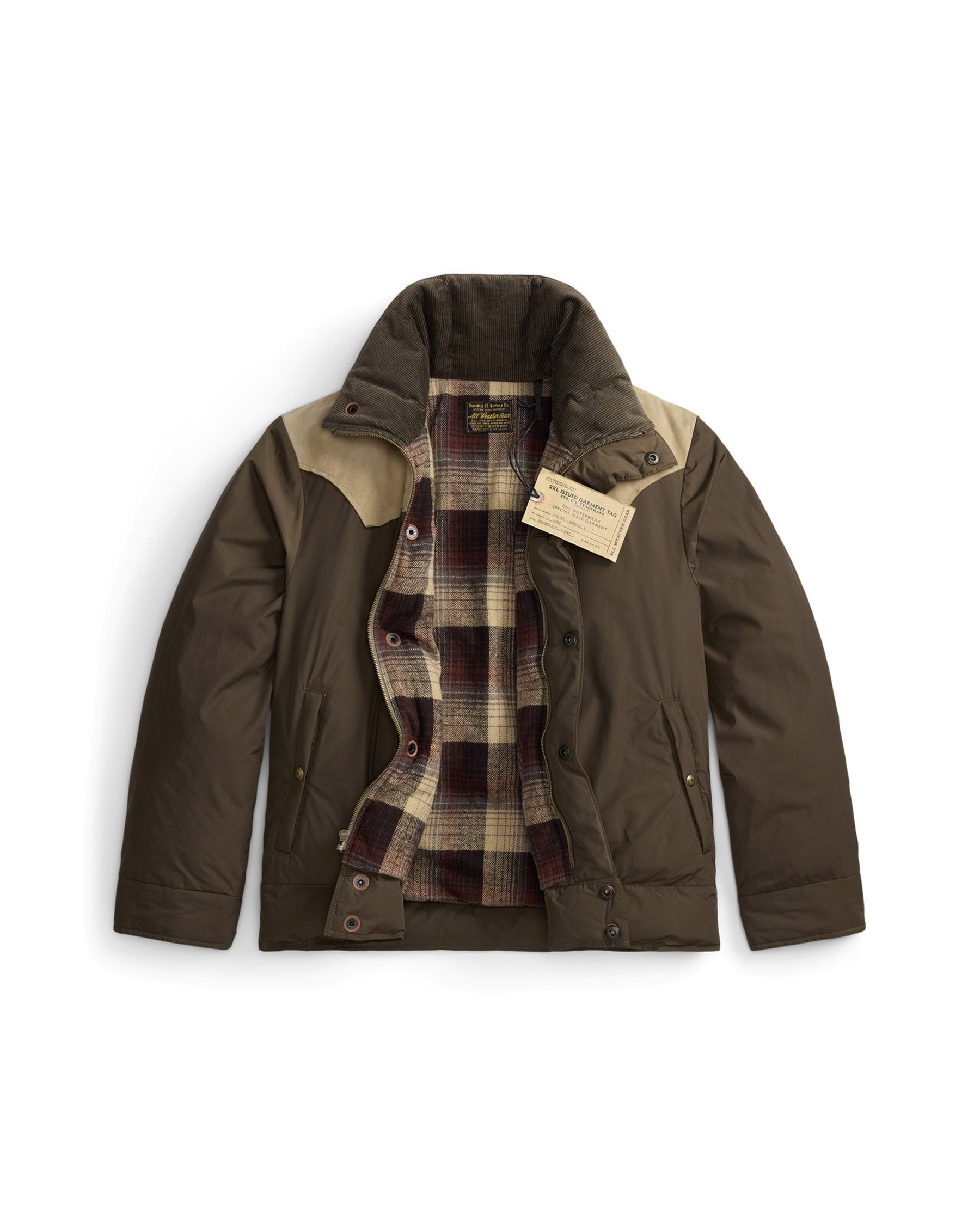 RRL Leather Yoke Western Jacket Dark Olive