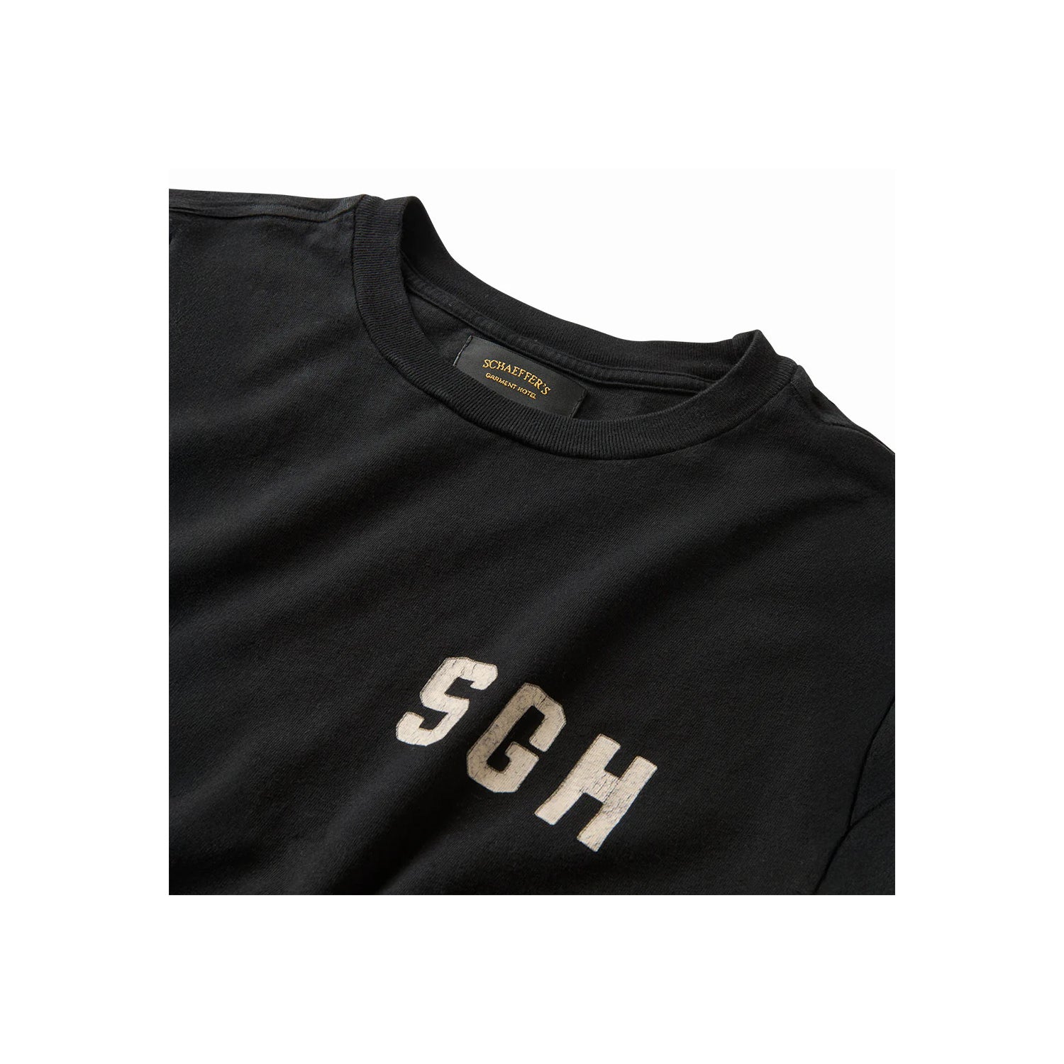 Schaeffer's Garment Hotel Cycle Varsity Drop Shoulder Raw Sleeve Tee Black