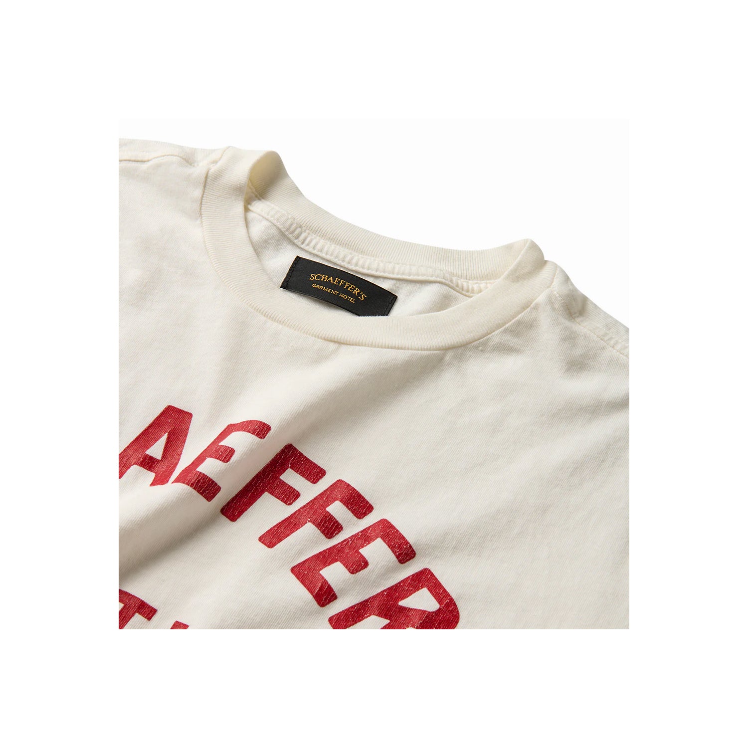 Schaeffer's Garment Hotel Cycle Varsity Drop Shoulder Raw Edge Tee White