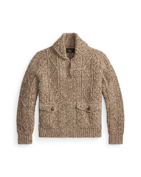 RRL Cable-Wool Full-Zip Sweater Brown/ Cream Marl