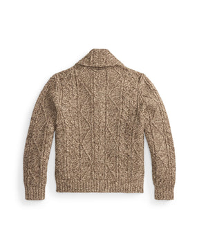 RRL Cable-Wool Full-Zip Sweater Brown/ Cream Marl