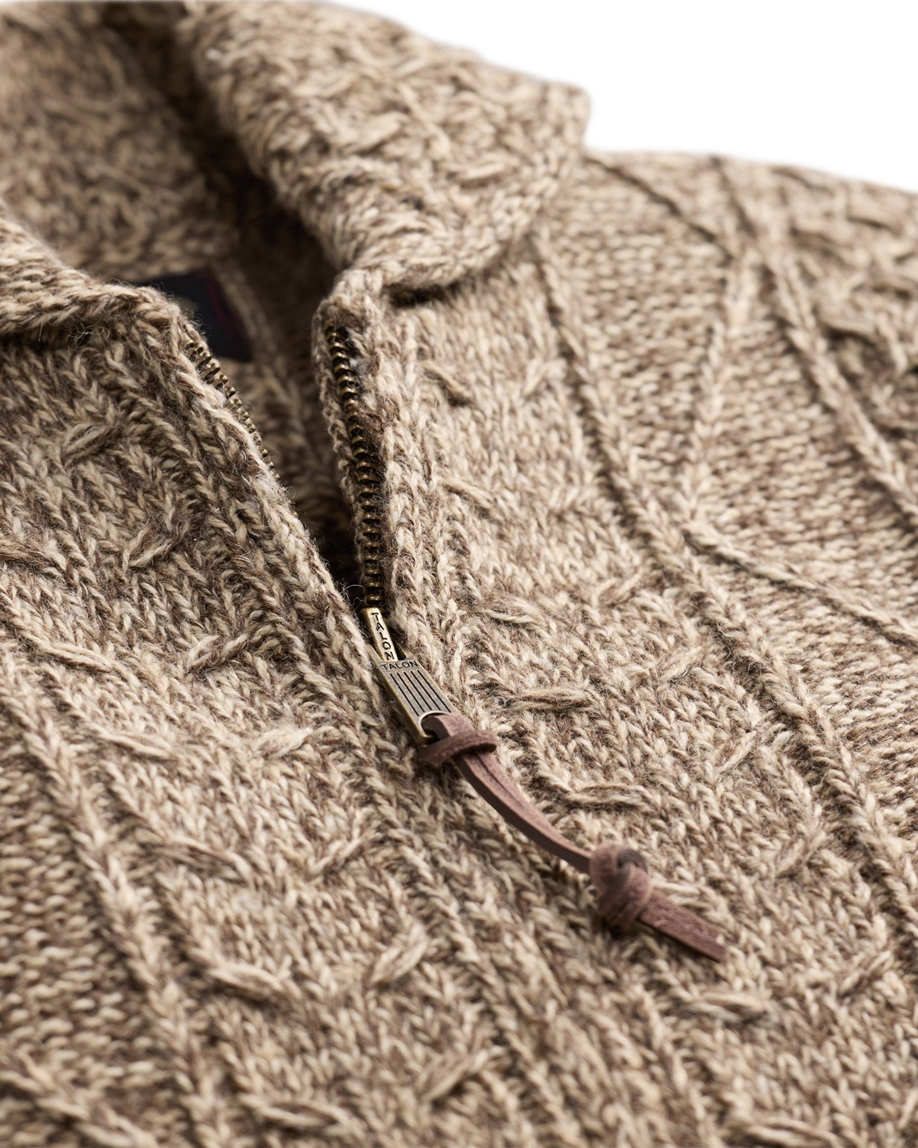RRL Cable-Wool Full-Zip Sweater Brown/ Cream Marl