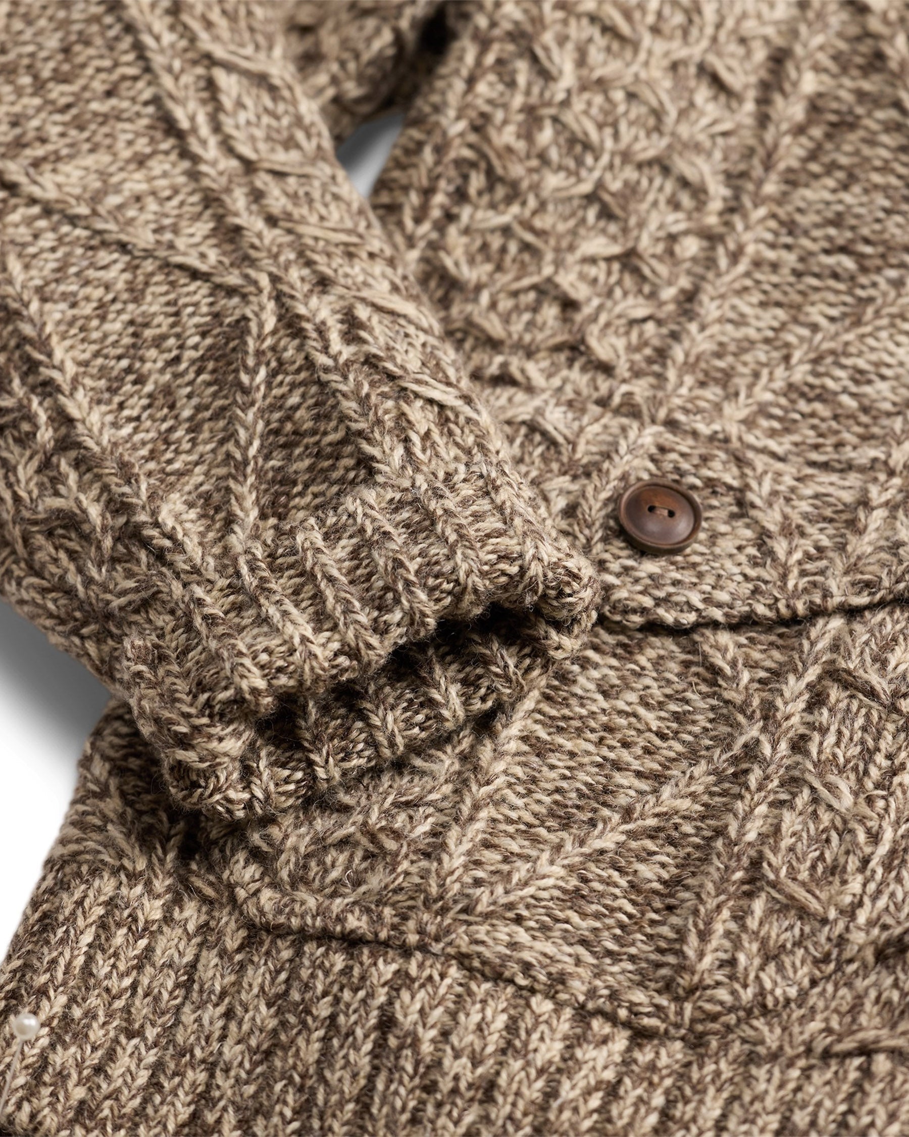 RRL Cable-Wool Full-Zip Sweater Brown/ Cream Marl