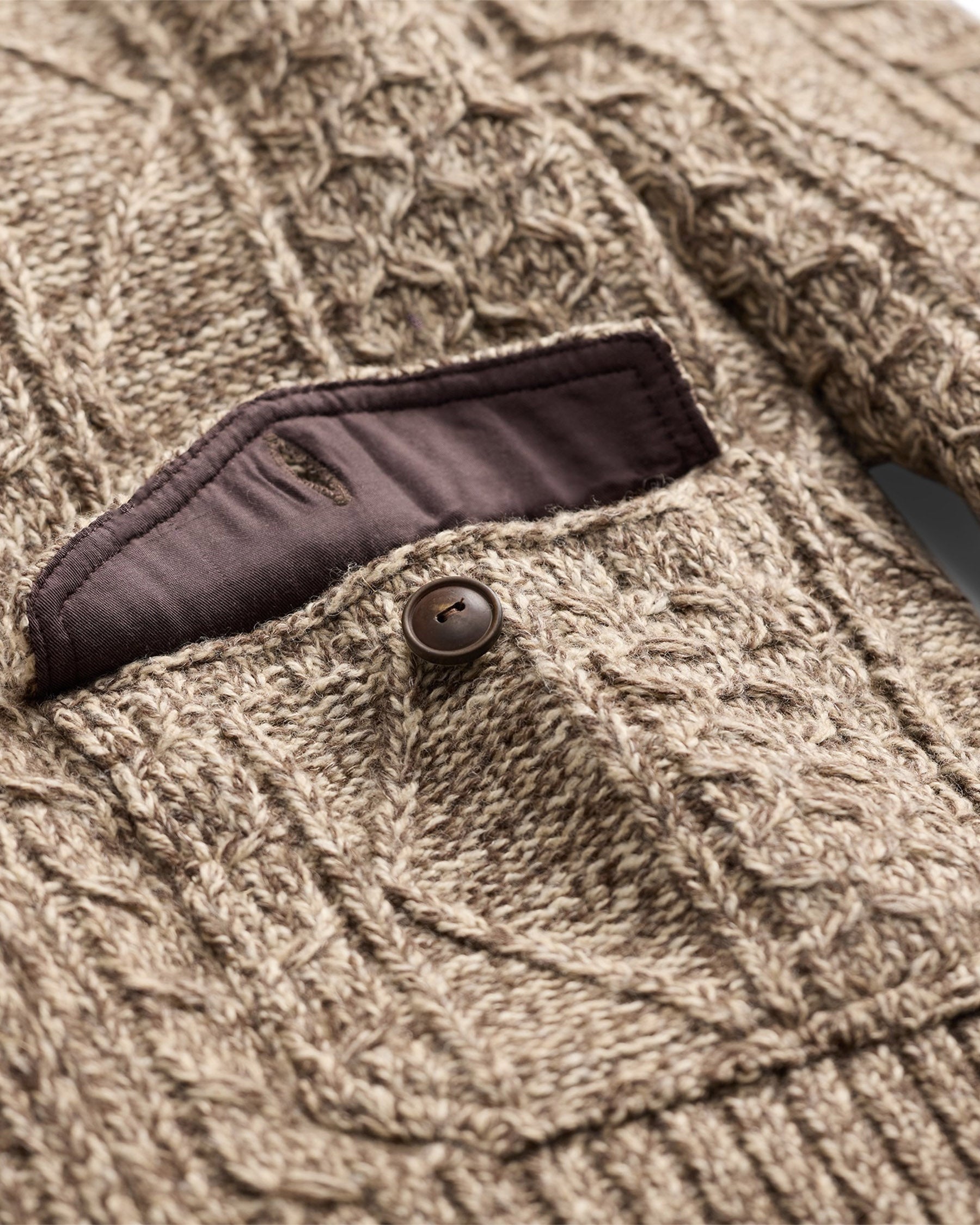 RRL Cable-Wool Full-Zip Sweater Brown/ Cream Marl